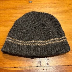 MOTHER NATURE'S O/S Brown Stripe Alpaca Wool Beanie Hat Fleece Backing